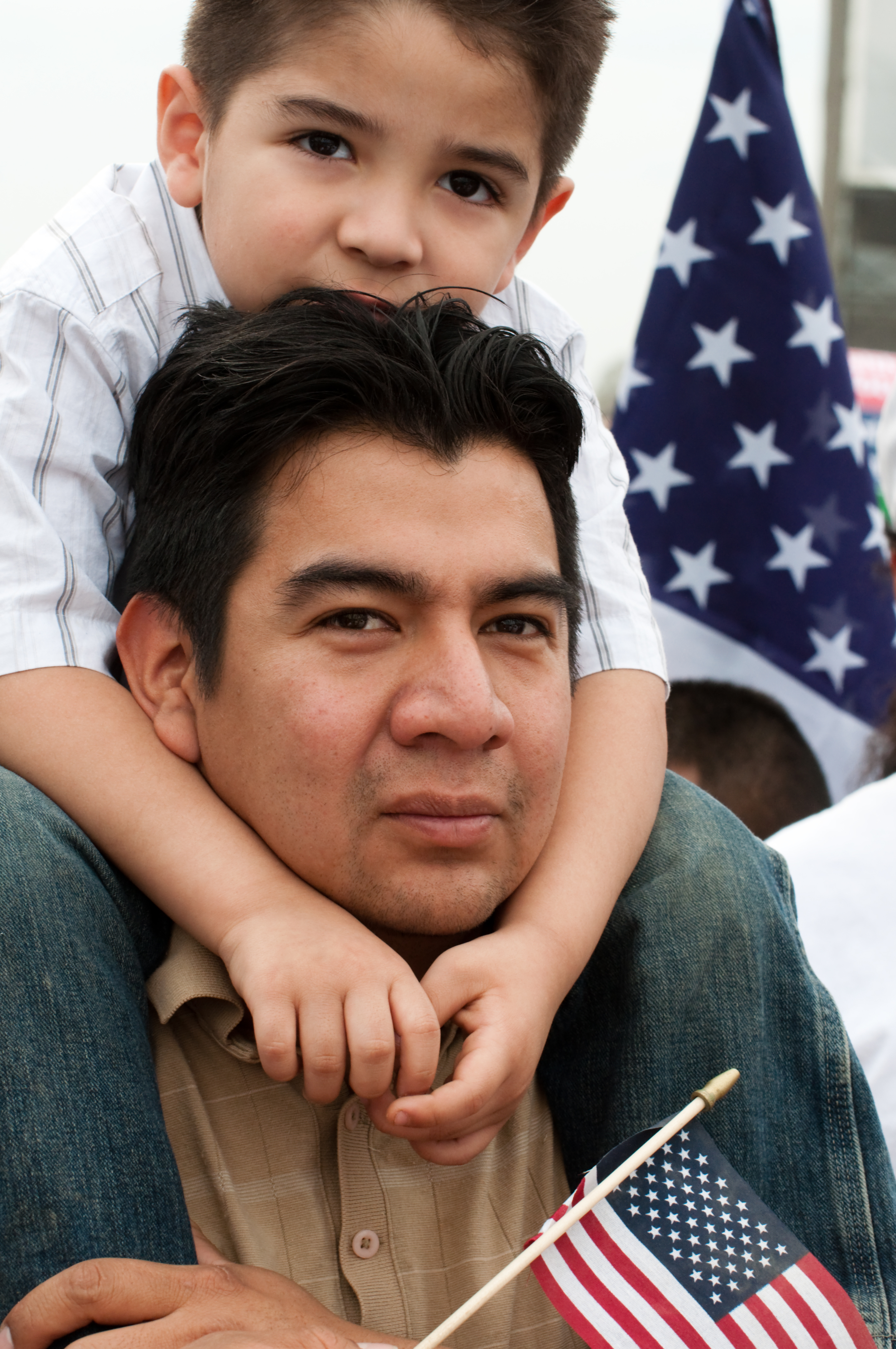 Father and Son with US flag